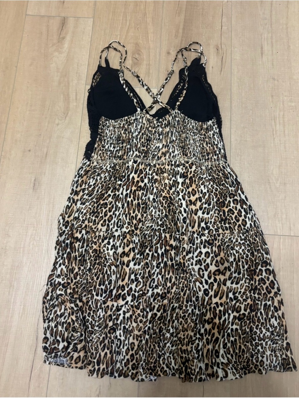 LA MIEL Black Lace Top with Leopard-Print Straps - Picture 4 of 4